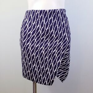 LOFT Asymmetrical Faux Wrap Skirt Navy White Geometric XXS